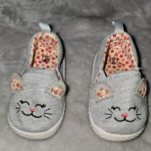 Children's Gray Kitty Shoes with Hard Sole and Floral ears and insoles size 2